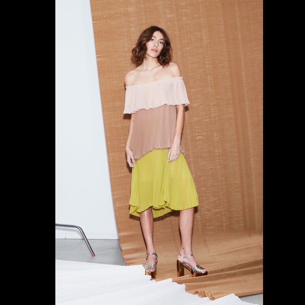 Delfi Collective Colorblock Pleated Ruffle Dress
